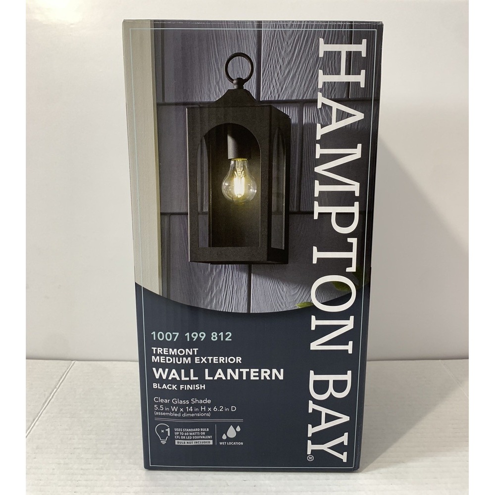 Hampton Bay Tremont Medium Exterior Wall Lantern Black Matte Set Of 2 NEW